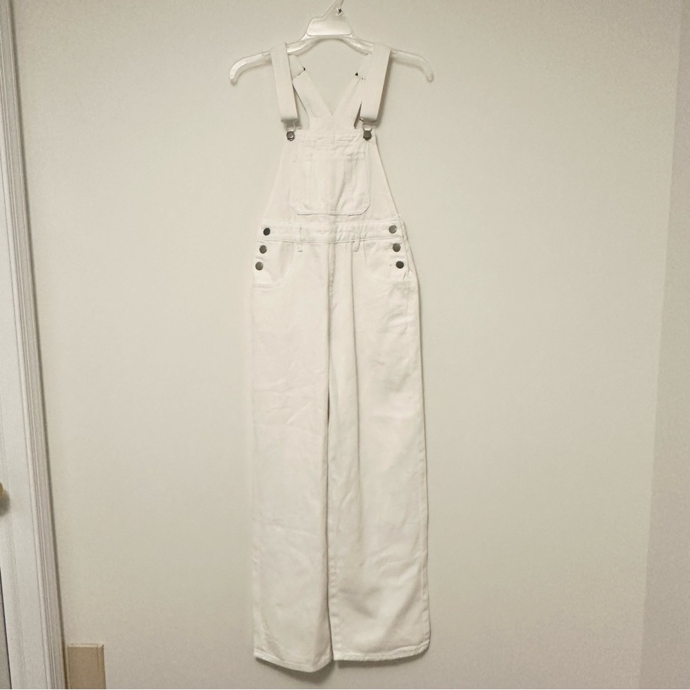 SHEIN White Denim Overalls with Adjustable Straps Women's XS size 2 Slant Pocket